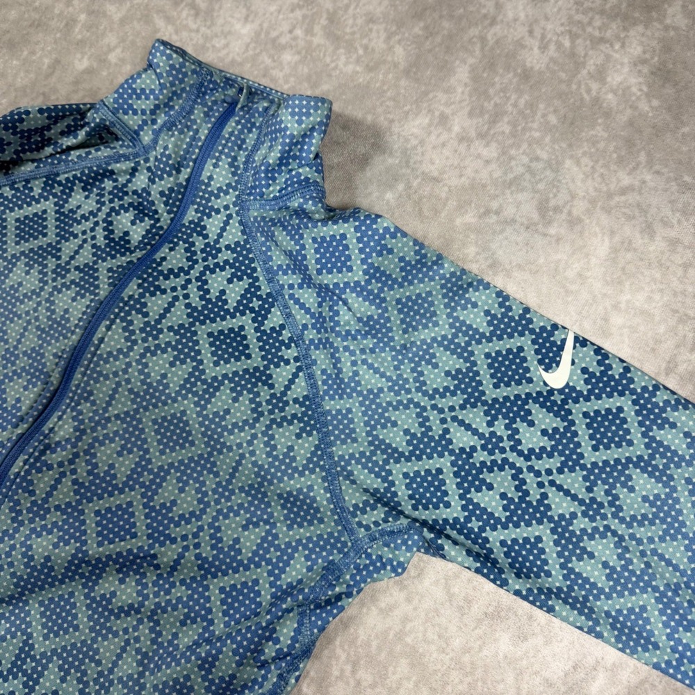 Nike Pro Hyperwarm Womens M Blue Geometric Half Zip Long Sleeve Top Athletic Gym - Picture 3 of 6
